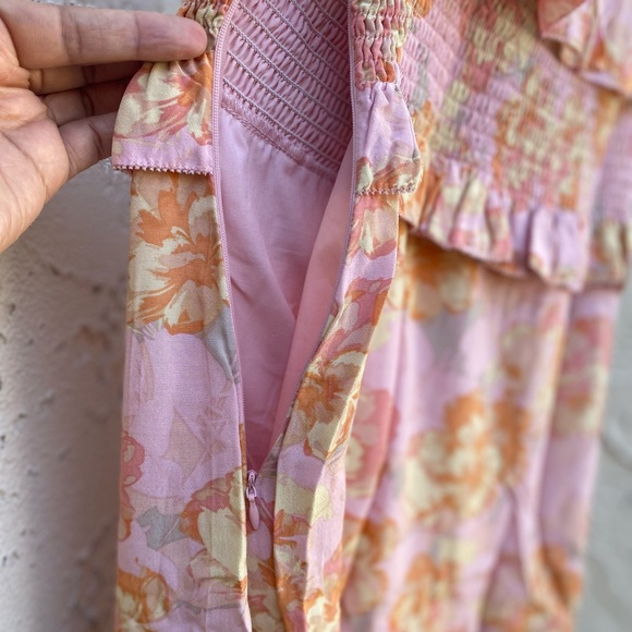 Astr floral print ruffle off- shoulder mini dress smocked bodice size M - Picture 4 of 10